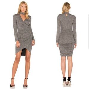 BARDOT Alex Gray Choker Long Sleeve V Neck Mini Sheath Dress
